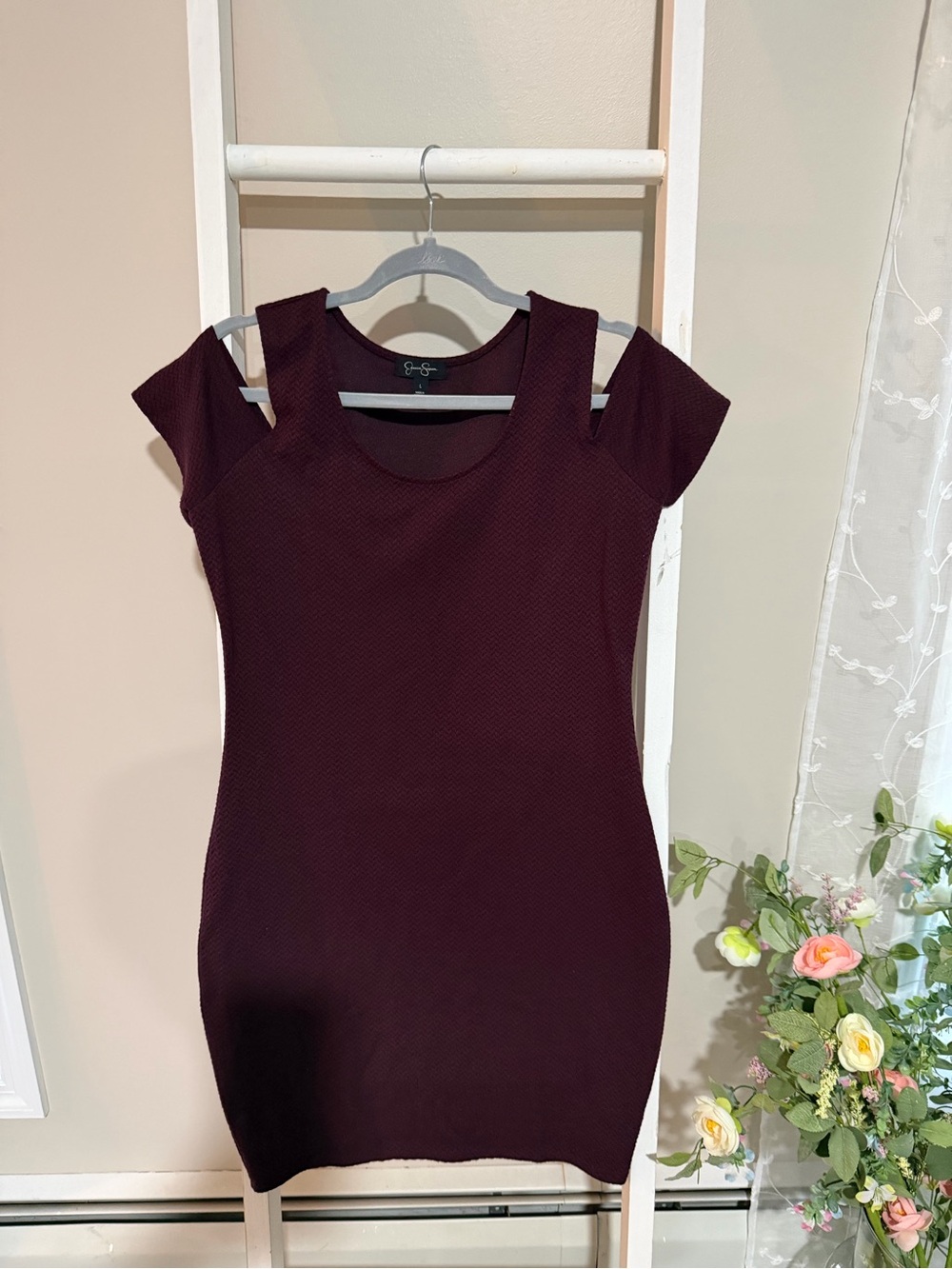 Jessica Simpson Stretch Knit Dress in Deep Burgundy